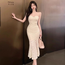 3068欧美东南亚外贸批发2024女装纯欲风蕾丝裹胸鱼尾裙修身连衣裙