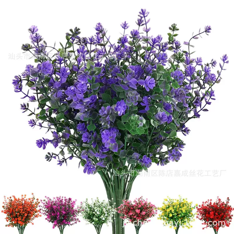 7叉尤加利茶花塑料花人造假花绿植绿化工程婚庆装饰婚庆家居仿真