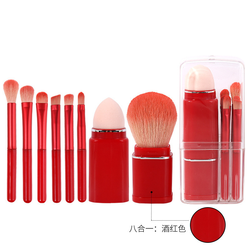 Ocho en uno cepillo de maquillaje retráctil conjunto de cepillo de blush cepillo de sombra de ojos cepillo concelador mini cepillo de maquillaje portátil herramientas de maquillaje