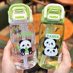 高颜値パンダ子供水杯アニメ夏プラスチックカップ二重飲携帯ストローカップ大容量飲水カップ