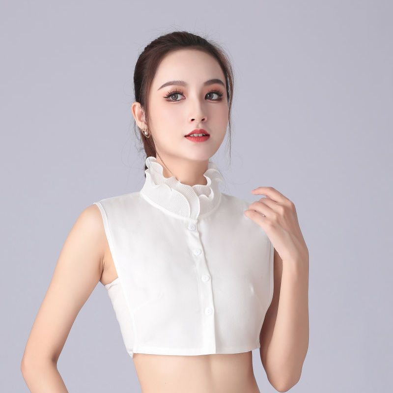 Sweter kerah palsu wanita, kualitas tinggi, kasual baru, kerah palsu, kerah putih berdiri, sweter kerut dekoratif, kerah palsu dalam