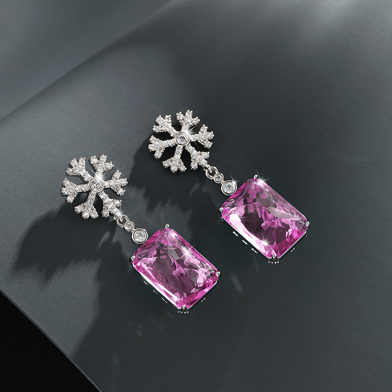 Xupe joyería imitación color tesoro serie geométrica cuadrado copo de nieve pendientes de las mujeres francés Retro Luz de lujo de alto grado pendientes