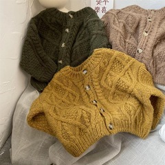 女童春秋季韓版針織外套女洋氣毛衣開衫兒童復古上衣秋裝童裝0110