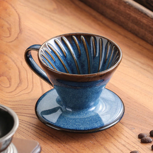 Hand brewed coffee filter cup ceramic spiral pattern retro kiln tapered drip filter filter cup