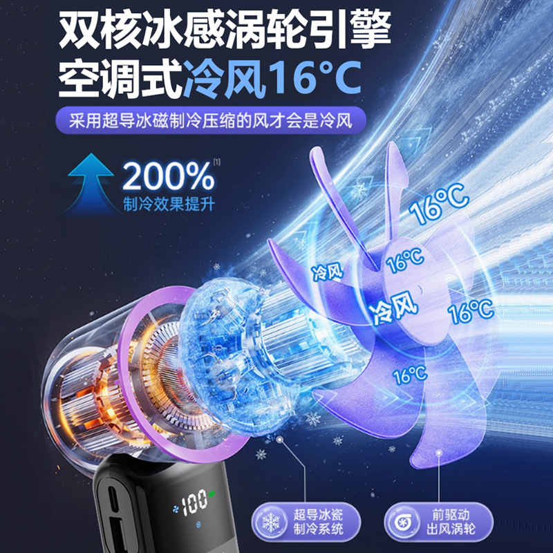 新しいハンドヘルド冷凍ファン 100 ギア冷凍折りたたみポータブルタービンミニ半導体氷冷小ファン|undefined