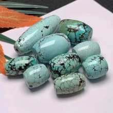 天然原矿绿松石桶珠配饰 成色漂亮高瓷高色 网花均匀 表皮光滑 S