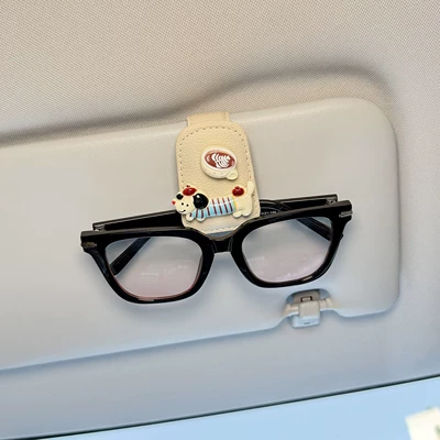 2026 New Car-Mounted Glasses Clip, In-Car Sunglasses Storage Clip, Sun Visor Glasses Holder, Cute Dachshund Dog Design (Car Glasses Clip/Bill Clip) - blue-striped-dachshund-coffee-cup-off-white