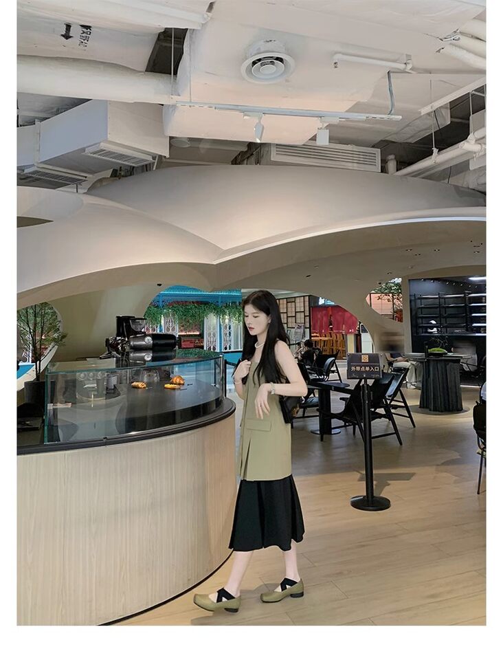Giày búp bê nữ mũi vuông da cừu phối quai chéo, đế bệt gót thô 5 cm — Da đen (gót dày), Da đen (đáy phẳng), Màu trà sữa (gót dày), Màu trà sữa (đáy phẳng) chi tiết 141