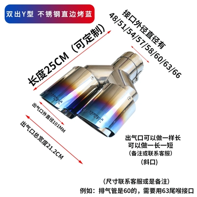 Tail Pipe Car Modification Exhaust Exhaust pipe - double-y-shaped-stainless-steel-straight-edge-grilled-blue-air-outlet-101-original-parking-space-replacement