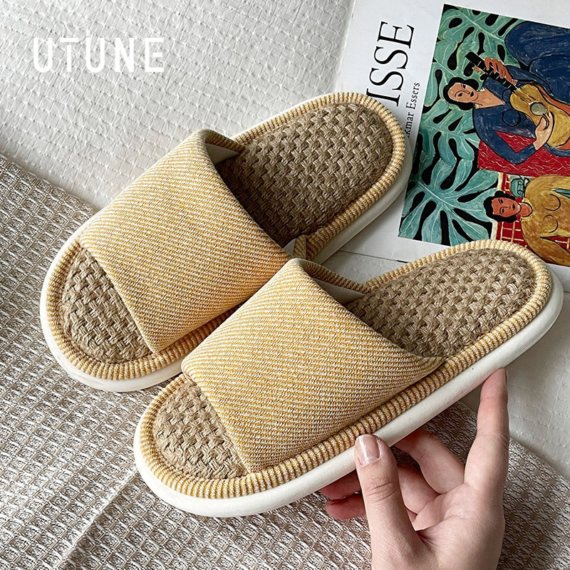 Premium Linen Slippers for Women and Men, Indoor Spring and Autumn Japanese Style Cotton Linen Fabric Slippers, Odor-Resistant and Sweat-Absorbent for Couples