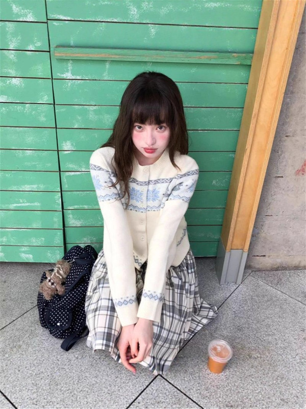 费尔岛提花圆领长袖毛衣外套女秋季新款韩系针织开衫软糯舒适上衣|undefined