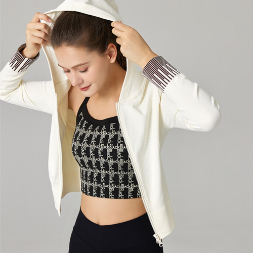 New Style Yoga Sports Hooded Double Zipper Short Jacket Long Sleeve Slimming Sweat Absorption Running Sportswear 