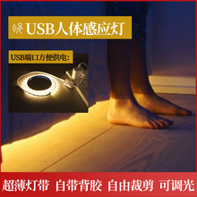 USB人体红外感应LED灯带楼道衣橱床柜玄关光控5V电池盒小夜灯条