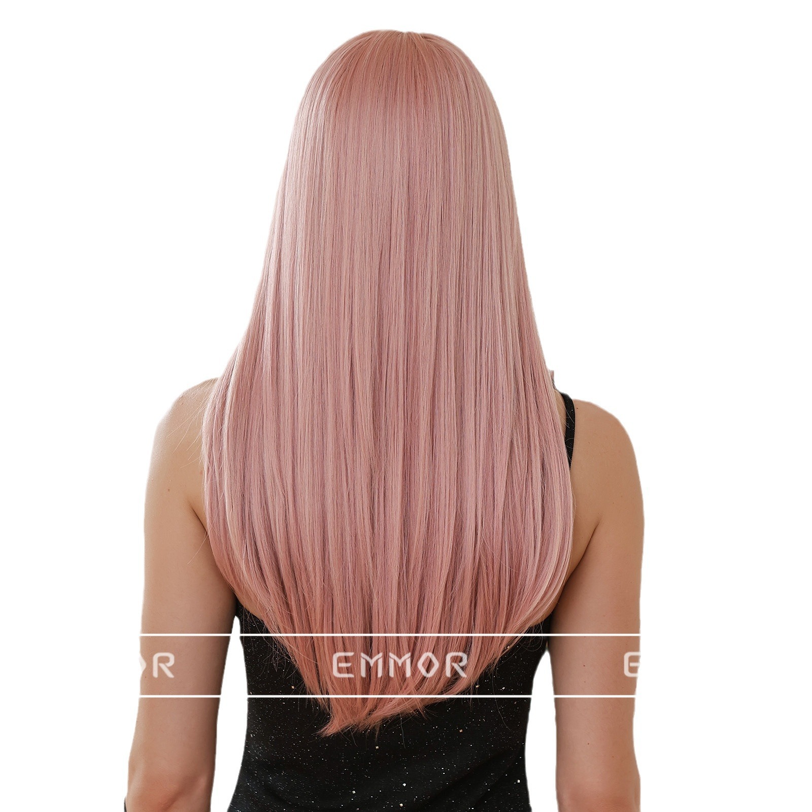 Peluca de pelo largo de las mujeres estilo europeo y americano cubierta de cabeza completa natural marrón recto flequillo pelo moda mullido cubierta de pelo superior completa