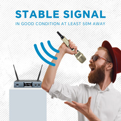 GAW-9001 Wireless Microphone: 1-to-2 Home Use, Professional KTV Stage & Conference U-Band Model with Anti-Feedback Technology