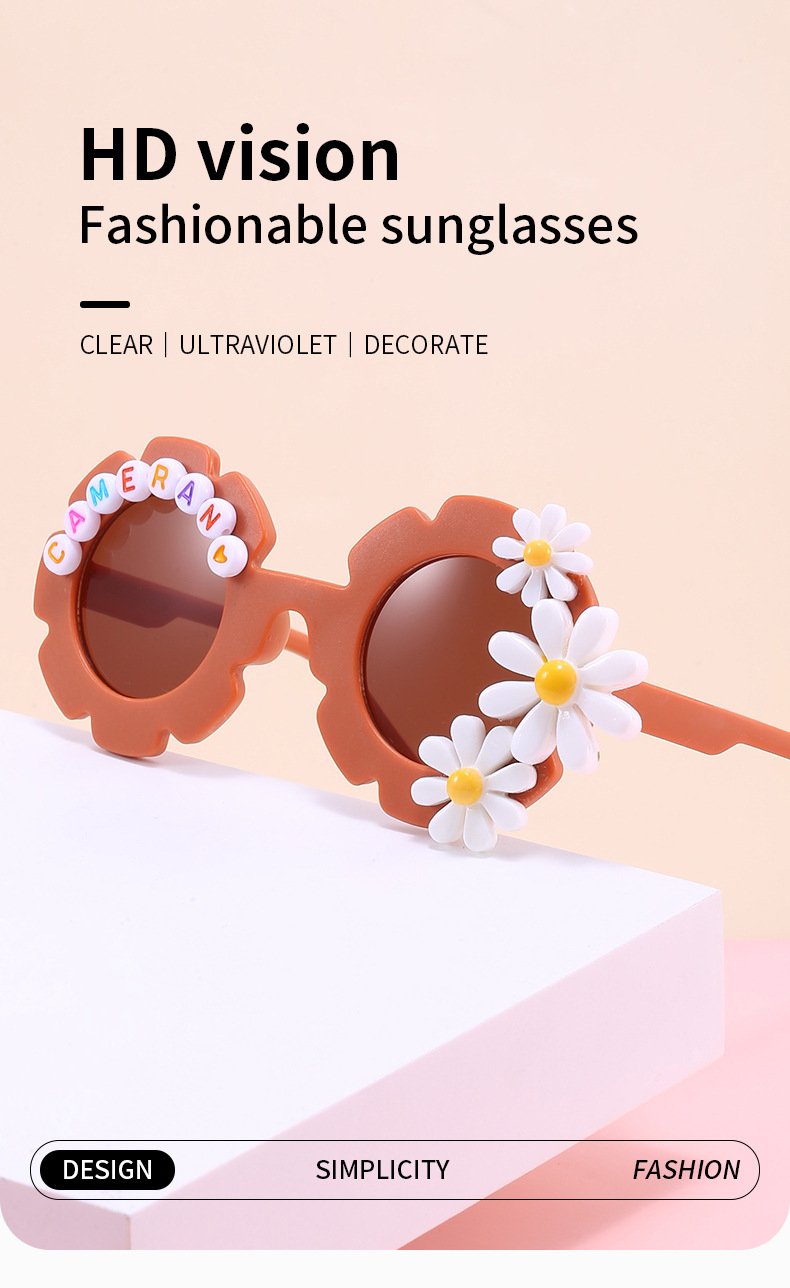 Cute Simple Style Letter Flower Ac Round Frame Patchwork Full Frame Kids Sunglasses display picture 1