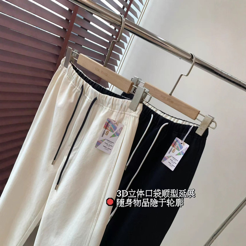 松弛佰搭 钛金棉软糯抗皱微阔立体剪裁系绳松紧腰休闲裤秋603098|undefined