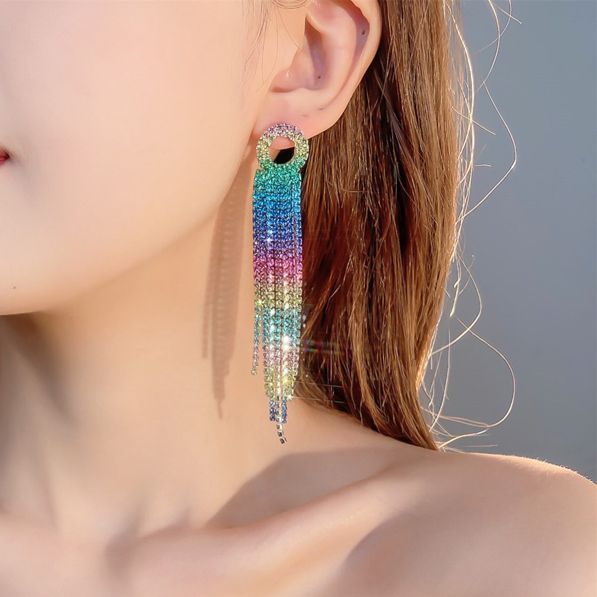 1 Paire Glamour Gland Incruster Alliage Strass Boucles D'oreilles display picture 1