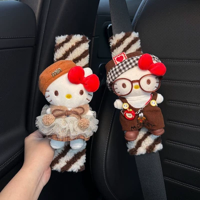 Hellokitty Car Seat Belt Shoulder Seat belt shoulder pad - brown-striped-shoulder-pads-toffee-kitty-workwear-kitty