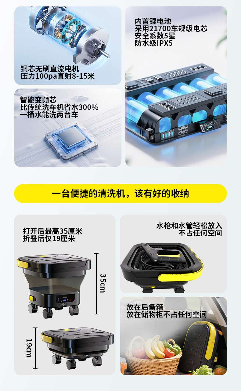 Lithium Battery Cordless Car Washer Portable High-Pressure Water Gun with Water Tank Car Cleaning Machine Outdoor Cleaning Manufacturer Wholesale