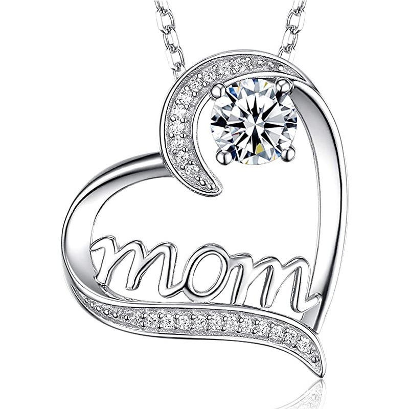 Copper IG Style MAMA Sweet Letter Heart Shape Plating Hollow Out Inlay Zircon Pendant Necklace display picture 3