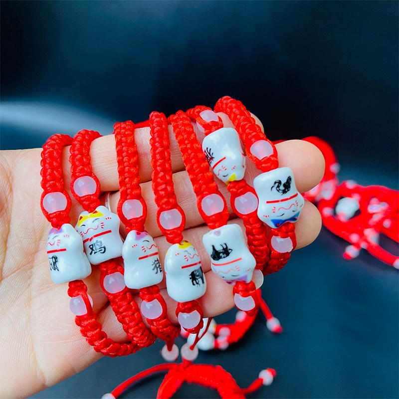 Браслет Lucky Cat на плоской подошве, студенческий браслет Bestie, красный браслет, плетеный браслет из красной веревки, браслет зодиака, подарок, подарок 1 юань