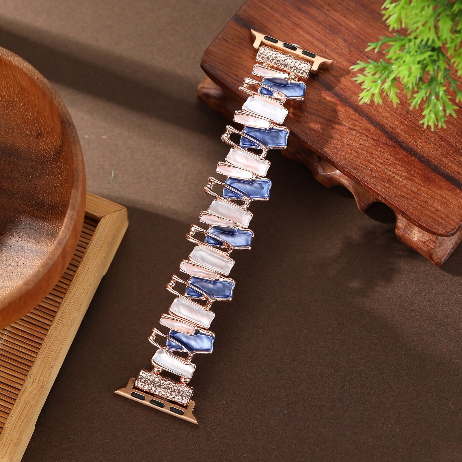 (135cm) 블루 기하학 라인 스트레치 시계 밴드 - 로즈 골드