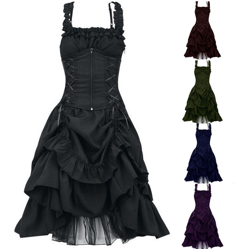 2024 European and American plus size Women's Vintage dress Ball Dinner Dress Gothic Tie Dress Cos 2024 European and American plus size Women's Vintage dress Ball Dinner Dress Gothic Tie Dress Cos