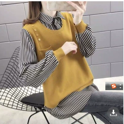 2021 осень новый тонкий свитер женская Свободная верхняя одежда искусственный топ из двух частей осенне-зимнее вязаное пальто с вышивкой