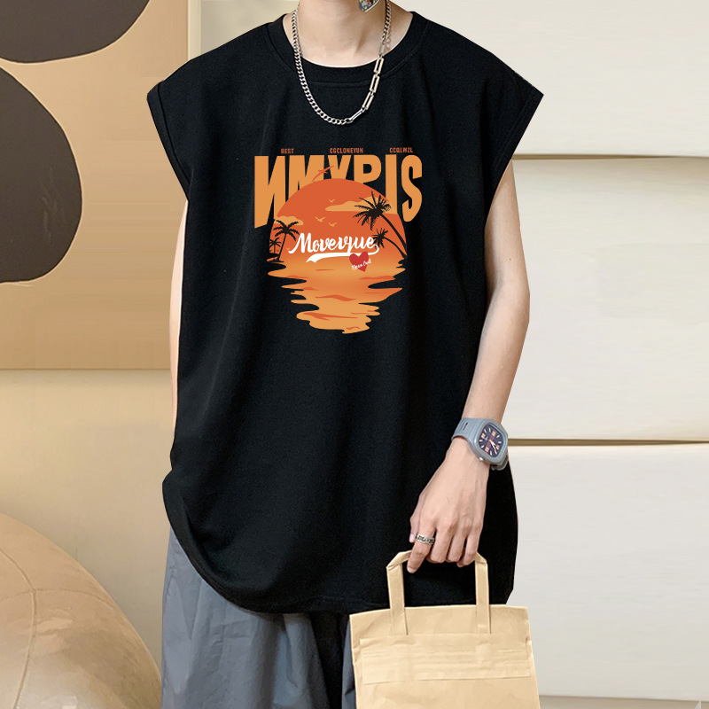 Factory direct cotton sleeveless men's vest summer trendy basketball waistcoat loose sports bottoming T-shirt