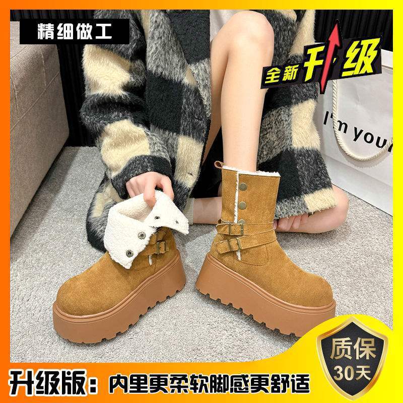 白色厚底雪地靴两穿马丁靴女2025秋冬新款加绒时装短靴防滑雪地靴|undefined