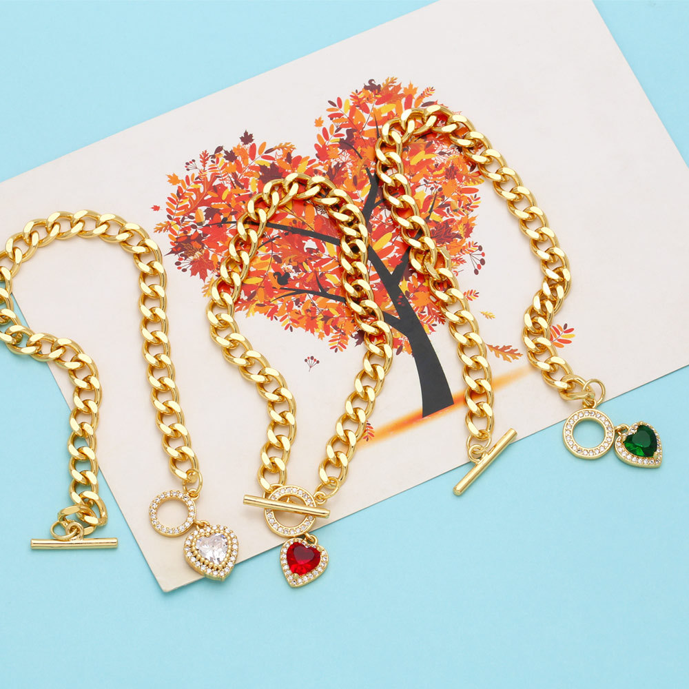 Fashion Heart Shape Copper Plating Inlay Zircon Bracelets 1 Piece