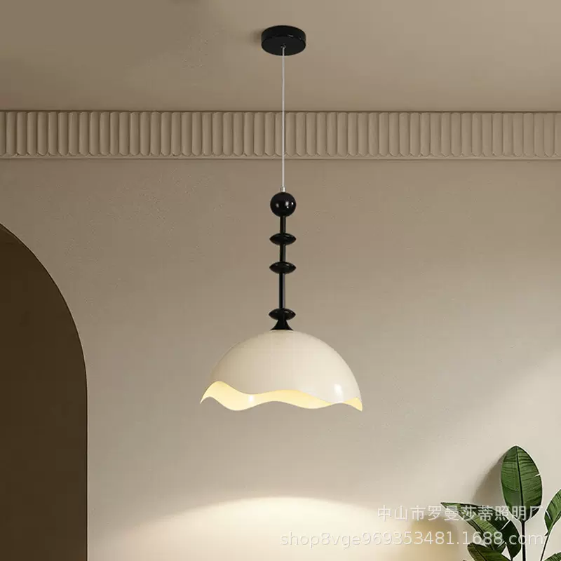 奶油风蛋壳法式中古餐厅吊灯美式复古吧台餐桌灯日式侘寂风饭厅灯