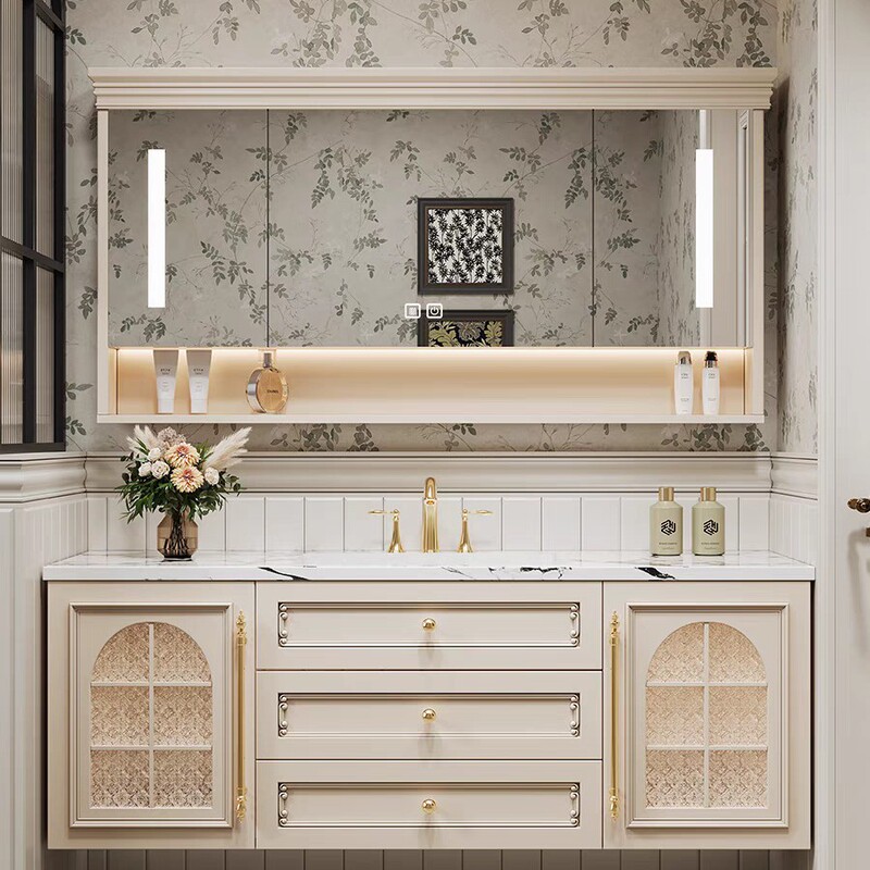 French Retro Bathroom Cabinet Ceramic Integrated Cabinet Wash Basin Cabinet Combination Bathroom Wash Table Wash Basin Integrated Countertop