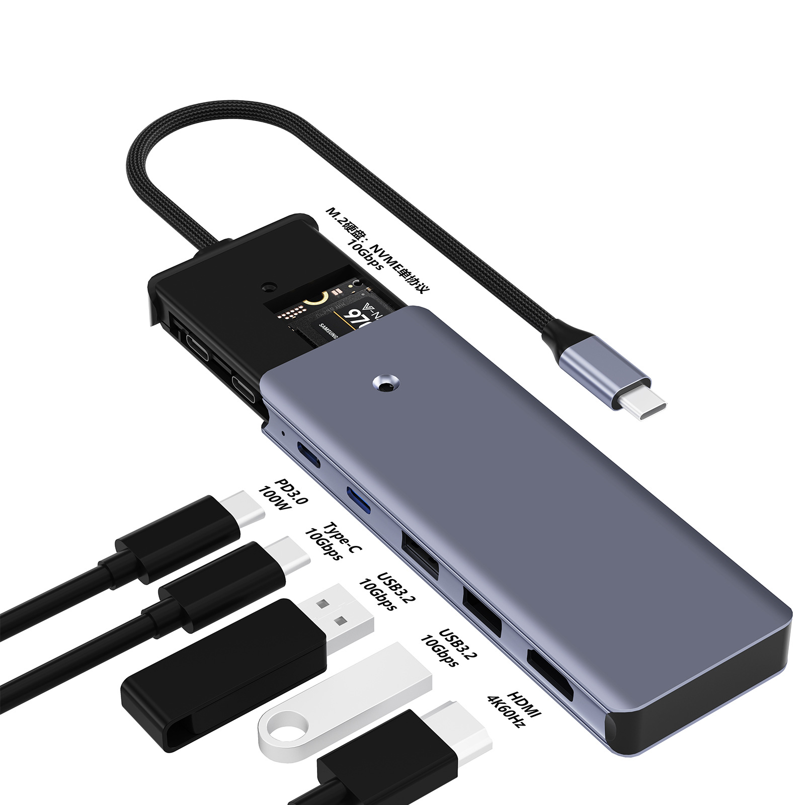 하드 드라이브 인클로저 도킹 스테이션(2포트 10G 6-in-1)