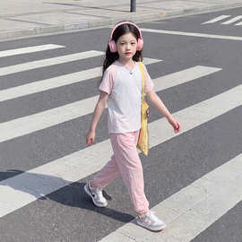 女童速干套装夏季儿童冰丝薄款短袖2026新款夏装中大童跑步运动服