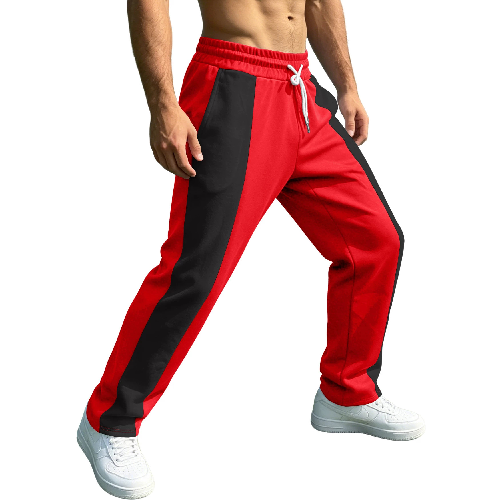 Estación independiente transfronteriza hombre americano deportivo casual relajado tela saludable cintura para correr rápido secado empalme pantalones de color contrastante