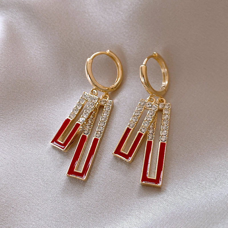Geometría coreana cuadrada llena de diamantes pendientes 2024 nuevo ligero lujoso pendientes de color nicho de diseño pendientes de pendientes image 1
