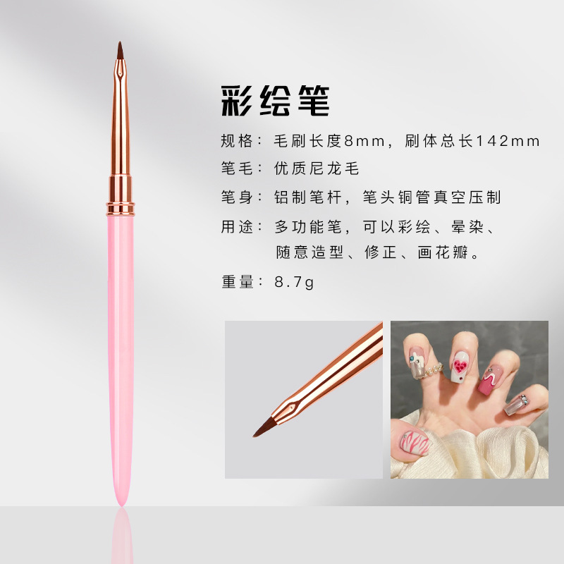 Juego de bolígrafos de uñas rosas transfronterizas 10 varillas de metal para dibujar líneas de dibujo de flores, fábrica de bolígrafos de uñas de barrido pintados