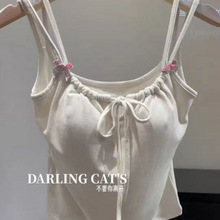 美式辣妹蝴蝶结带胸垫吊带背心女夏季遮肉别致小众时尚小一件包邮