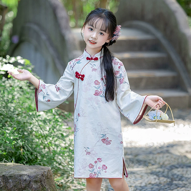 Детский осенний чхонсам, ретро бархатное этническое платье, Hanfu, этнический стиль