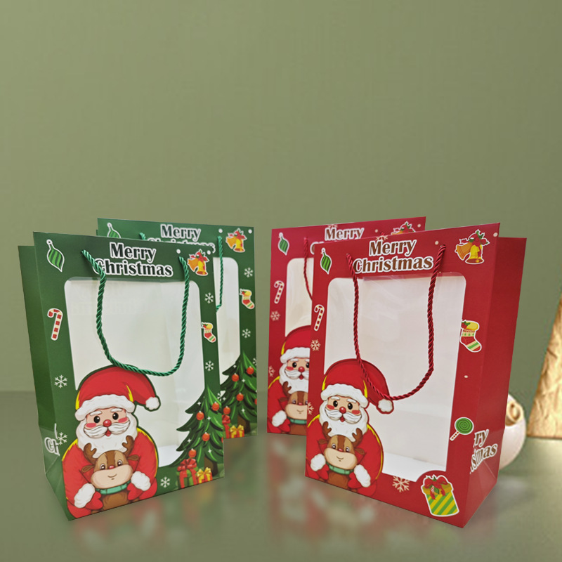 精品圣诞苹果袋 白卡礼袋 现货批发圣诞苹果袋子卡通圣诞开窗纸袋