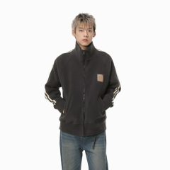 MTLCLOTHES男装|美式立领重磅条纹少年感拉链开衫运动休闲外套潮