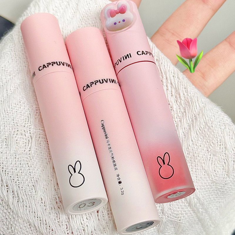 Cappuvini Macaron Powder Liquor Lips, esmalte mate con superficie de niebla, lipstick de terciopelo duradero.