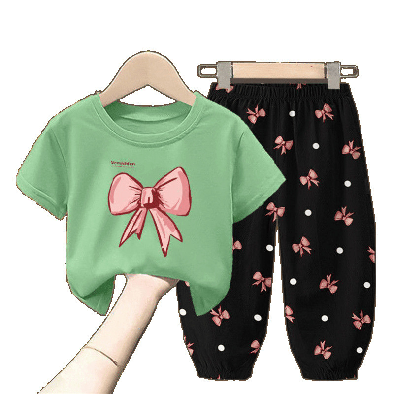 子供服女の子夏のリボンスーツ新しいスタイルファッショナブルな花のファッショナブルな夏服女の子シングル/ツーピース|undefined