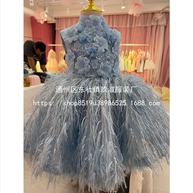 Girls' Dress Hepburn Style 2025 New Princess Dress Piano Performance Outfit Host Light Luxury Runway Pictures Color Ball Gown