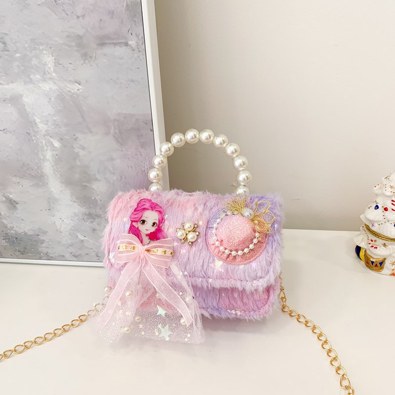 Hermosa mochila de niña pequeña moda de moda mochila portátil, princesa dama mochila de perlas, mochila de hombro