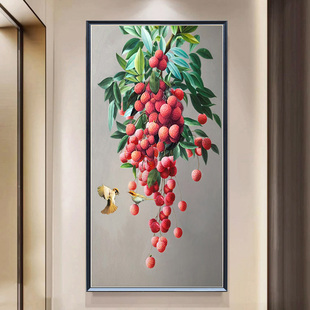 Hand-painted oil painting modern simple porch decorative painting vertical version door-to-door hanging painting corridor corridor wall mural lychee