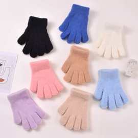 纯色卷毛五指手套针织纯色儿童学生手套日韩版新款百搭针织手套女