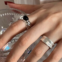 甜酷麻花條紋戒指女復古時尚個性高級感S925銀開口指環嘻哈食指戒